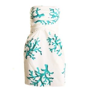 NEW Moschino vintage strapless coral print dress